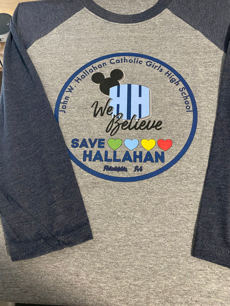 Save Hallahan baseball shirt with school song on back