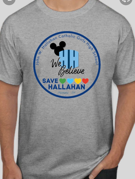 Save Hallahan t shirt no school song on back